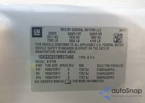 2011 GMC Yukon Slt from USA, damaged, VIN 1GKS2CE07BR373486